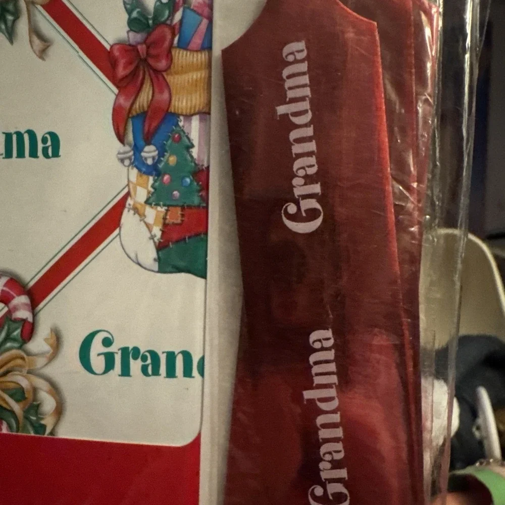 3 VTG Holiday Christmas Wrapping Paper & Pull Bow Personalized GRANDMA Stravina